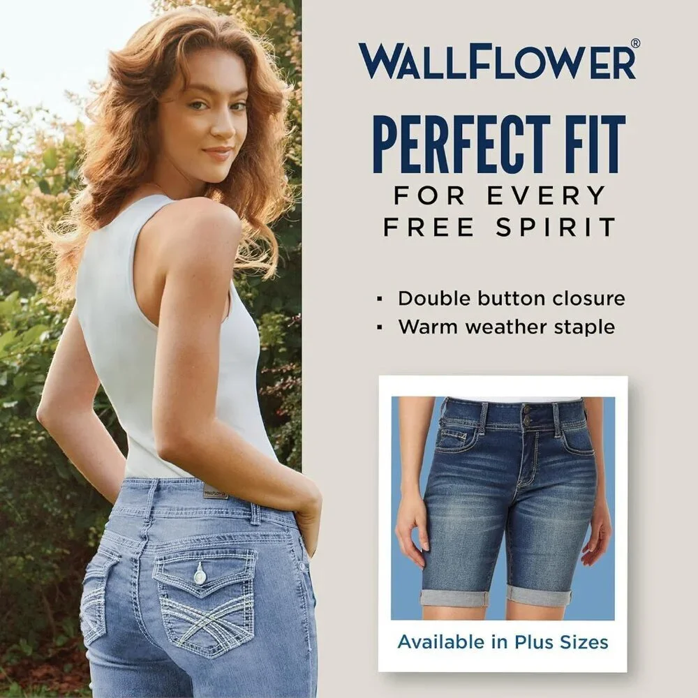 Women's Denim Bermuda Shorts 9 Inch Mid-Rise Plus Size Eco-Friendly Comfort